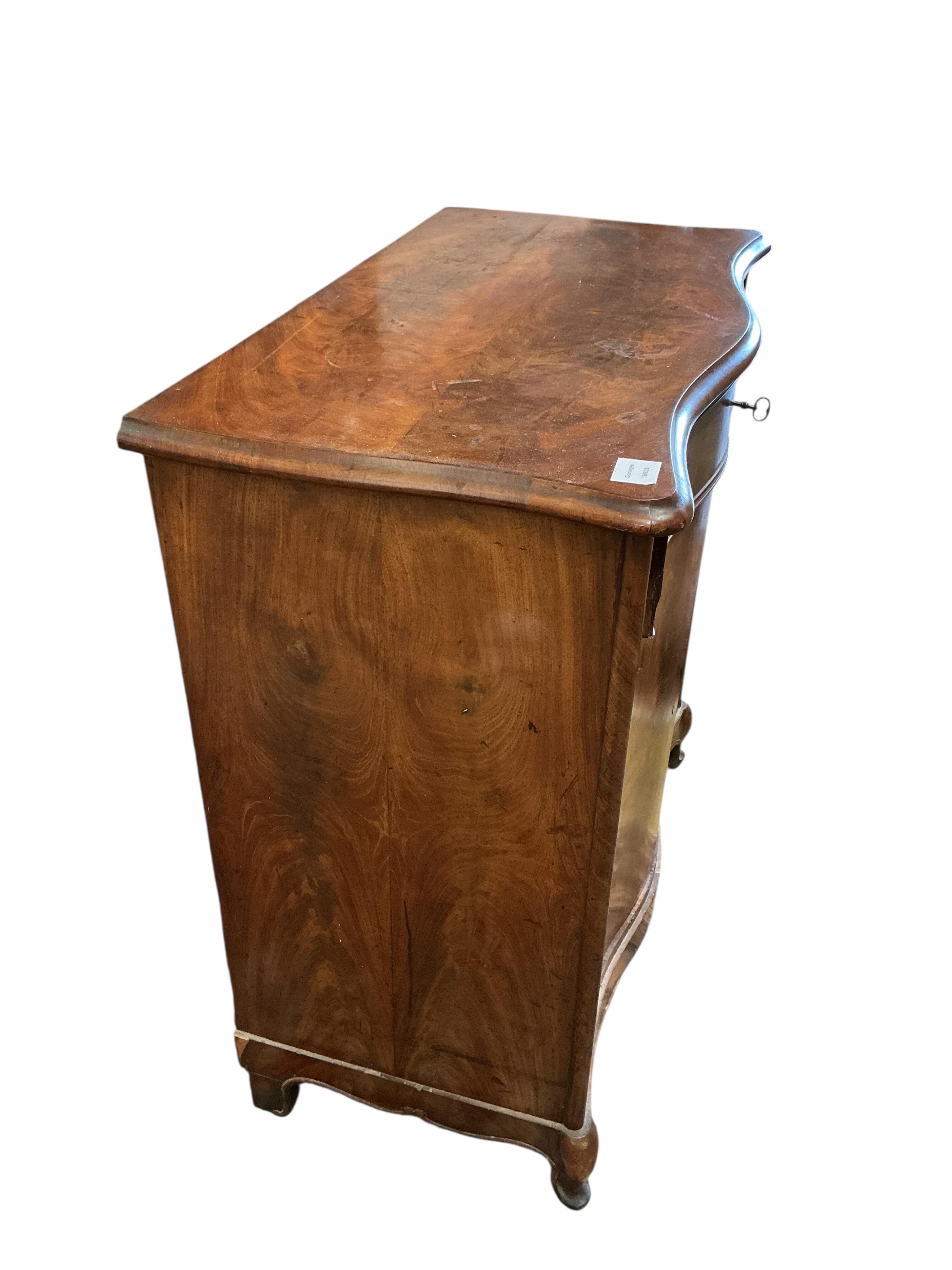 A 19th century French serpentine side cabinet, width 84cm, depth 46cm, height 88cm